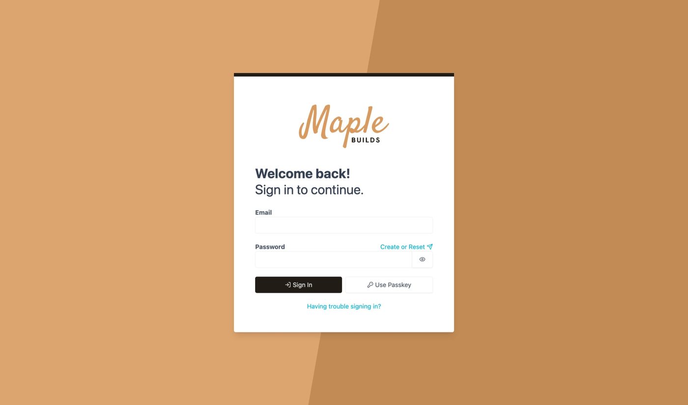 The Maple Builds portal sign-in screen, showing the Create or Reset link above the password field.